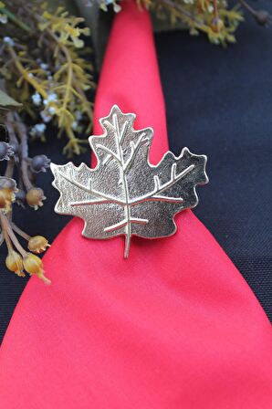 6 Adet Gümüş Çınar Yaprağı Metal Peçete Halkası - Napkin Ring