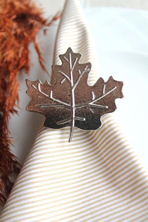 6 Adet Gümüş Çınar Yaprağı Metal Peçete Halkası - Napkin Ring