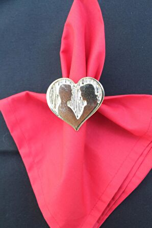6 Adet Gold Valentine Yuvarlak Metal Peçete Halkası - Napkin Ring