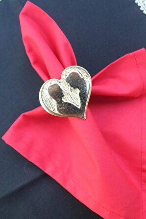 6 Adet Gold Valentine Yuvarlak Metal Peçete Halkası - Napkin Ring