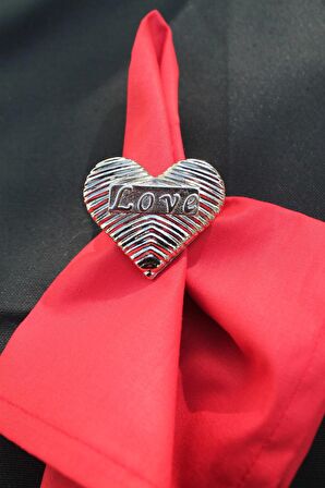 6 Adet Gümüş Love Kalp Metal Peçete Halkası - Napkin Ring
