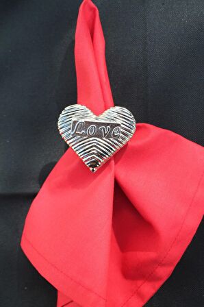 6 Adet Gümüş Love Kalp Metal Peçete Halkası - Napkin Ring