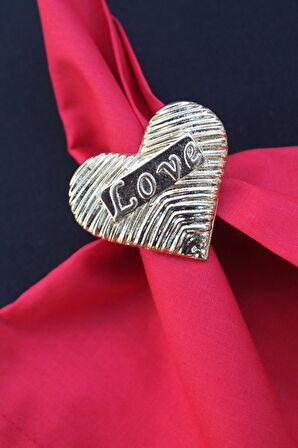 6 Adet Gold Love Kalp Metal Peçete Halkası - Napkin Ring