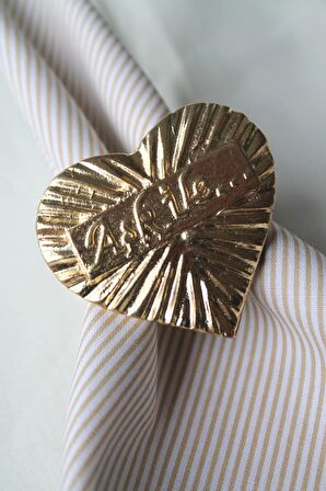 6 Adet Gold Aşk ile... Yazılı Kalp Metal Peçete Halkası - Napkin Ring