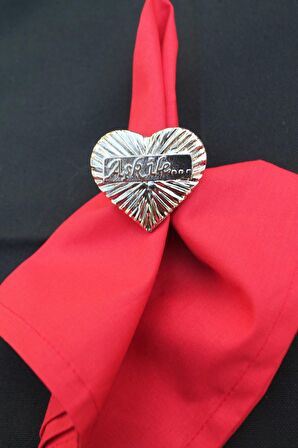 6 Adet Gold Aşk ile... Yazılı Kalp Metal Peçete Halkası - Napkin Ring
