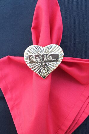 6 Adet Gold Aşk ile... Yazılı Kalp Metal Peçete Halkası - Napkin Ring
