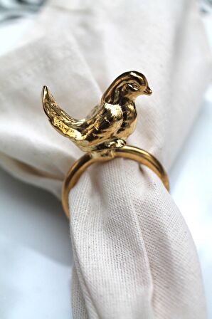 6 Adet Gold Kuş Figürlü Modern Metal Peçete Halkası