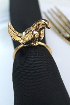 6 Adet Gold Kuş Figürlü Modern Metal Peçete Halkası
