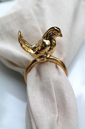 6 Adet Gold Kuş Figürlü Modern Metal Peçete Halkası