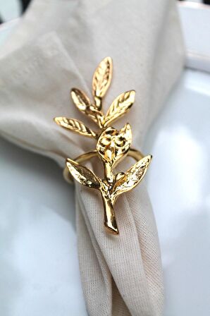6 Adet Gold Zeytin Dalı Modern Metal Peçete Halkası