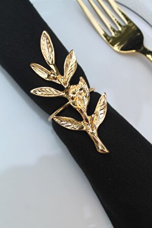 6 Adet Gold Zeytin Dalı Modern Metal Peçete Halkası