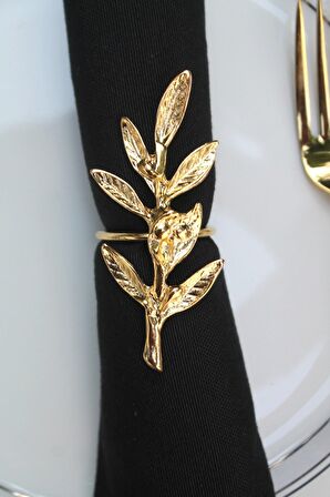6 Adet Gold Zeytin Dalı Modern Metal Peçete Halkası