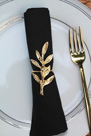 6 Adet Gold Zeytin Dalı Modern Metal Peçete Halkası