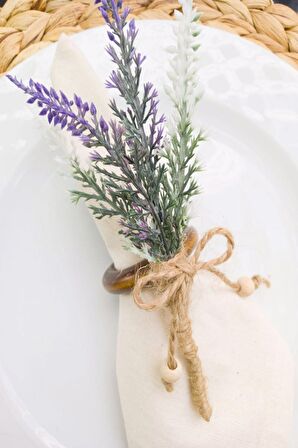6 Adet Vintage Ahşap Halkalı Lavanta Peçete Yüzüğü