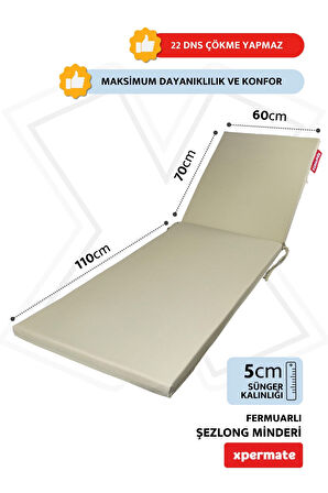 XPERMATE Fermuarlı Şezlong Minderi Su Geçirmez Kumaş Katlanır Şezlong Minderi Katlanabilir Plaj Minderi 60x180x5 Bej