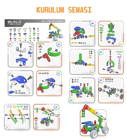 Build Technic Set, 96 Parça Tak-Sök Vinç Block Yapı Seti