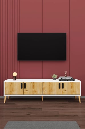 Tv Ünitesi Beyaz & Safir Meşe T-02