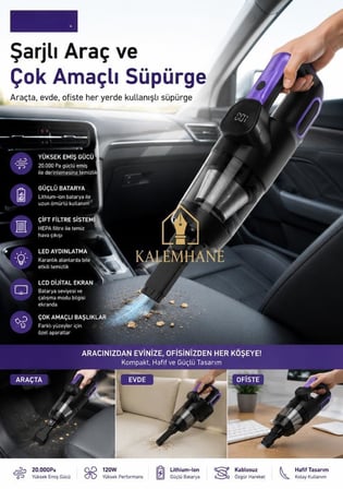 Kalemhane 20 000kpa Dijital Hızlı Şarj Çelik Filtre Oto Süpürge