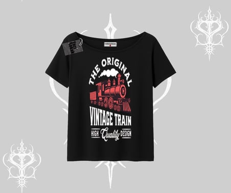 Kayık Yaka Tshirt Classic Railroad Vintage Train Street Aesthetic