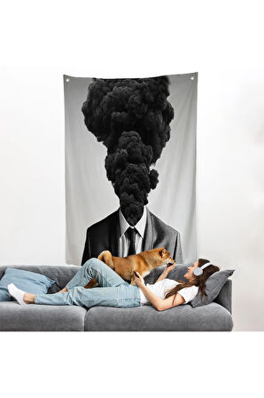 Kafasından Kara Duman Çıkan Adam Duvar Örtüsü-7926