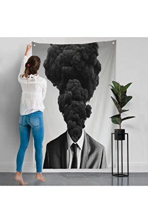 Kafasından Kara Duman Çıkan Adam Duvar Örtüsü-7926