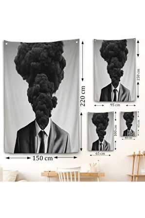 Kafasından Kara Duman Çıkan Adam Duvar Örtüsü-7926