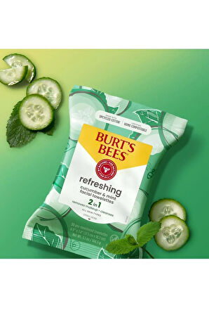 Burt's Bees Refreshing Facial Towelettes With Cucumber and Mint Salatalık ve Naneli (Tüm Cilt Tipleri İçin, %99 Doğal Kökenli) Yüz Temizleme Mendili 30 Adet 5.1 oz 144.5 gr