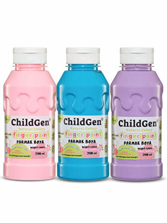 ChildGen Süper Yıkanabilir 3'lü Parmak Boya Pastel Set (3x350ml) (Pembe-Mavi-Mor)