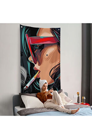 Sigara İçen Pop Art Kadın Duvar Örtüsü-7929