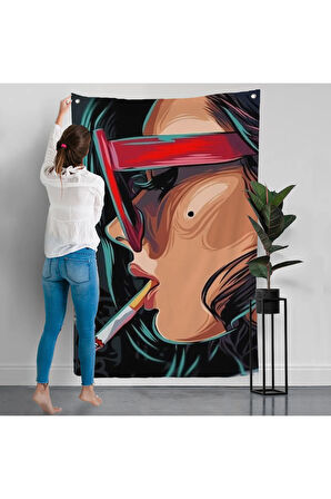 Sigara İçen Pop Art Kadın Duvar Örtüsü-7929