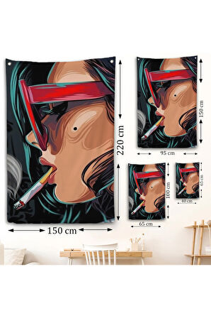 Sigara İçen Pop Art Kadın Duvar Örtüsü-7929