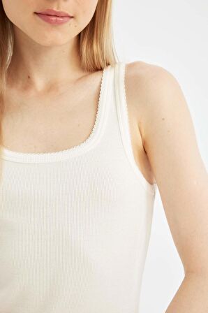 DeFacto Coool Bodycon Vücudu Saran Basic Düz Fitilli Kaşkorse Kolsuz Mini Beyaz Elbise A0732AX24SMWT32