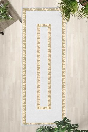 Şehzade Beyz Gold Modern Dijital Baskı Yıkanabilir Kaymaz Yolluk Halı Gold