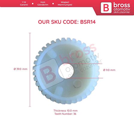 Alfa Romeo İçin Sunroof Tamir Dişlisi 36 Diş; Çap: 38.84 mm, Delik Çapı: 9.05 mm