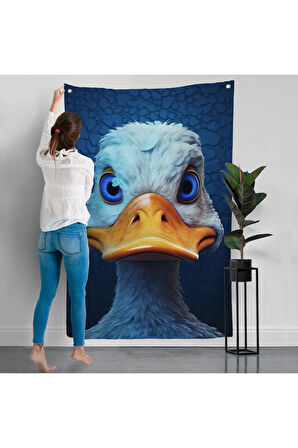 Mavi Gözlü Sevimli Ördek Duvar Örtüsü-7931