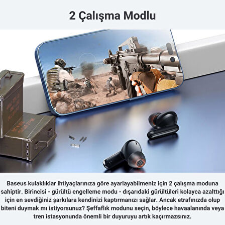 Baseus Profesyonel ANC Gürültü Engelleyici 2 Mod Kulakiçi Bluetooth Kulaklık DCLL Gaming Uyumlu 