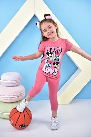 Kız Çocuk T-shirt Minie Mouse More Basklı Taytlı Takım
