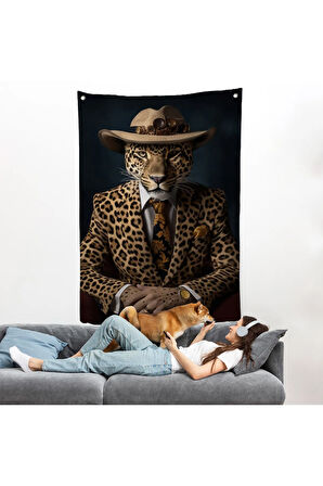 Takım Elbiseli Leopar Duvar Örtüsü-7932