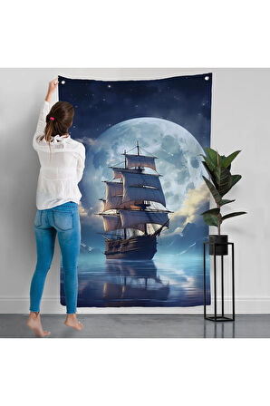 Gece Denizdeki Yelkenli Duvar Örtüsü-7933