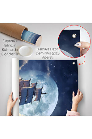 Gece Denizdeki Yelkenli Duvar Örtüsü-7933