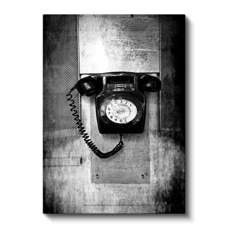 Duvar Tipi Siyah Telefon Nostaljik Dekor Vintage Kanvas Tablo