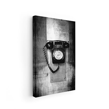 Duvar Tipi Siyah Telefon Nostaljik Dekor Vintage Kanvas Tablo