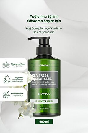 Yağlı Saçlara Özel Şampuan KUNDAL Tea Tree & Macadamia Deep Cleansing Shampoo 500 ml (White Musk)