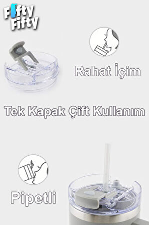 Vagonlife Quencher Cup 1200 ML Pipetli/Rahat İçim Kulplu Paslanmaz Çelik Termos -FFVGN0581200ML