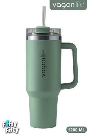 Vagonlife Quencher Cup 1200 ML Pipetli/Rahat İçim Kulplu Paslanmaz Çelik Termos -FFVGN0581200ML