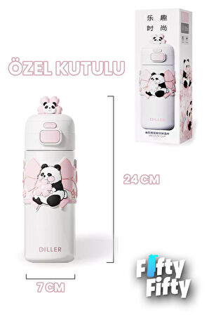 DILLER 480 ML Tek Kapak Çift Kullanım Pipetli/Pipetsiz Taşıma El Askılı Vacum Cup/Çelik Termos -FFD9317-480