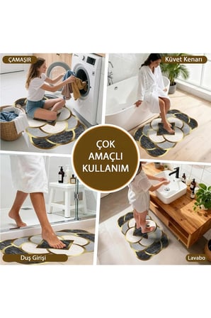2 li Banyo Paspası, Yumuşak Banyo Halısı, Kaymaz Tabanlı, Yıkanabilir - 60x100 - 50 x60