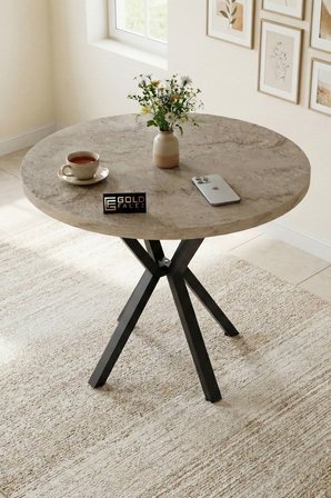 Reyo Falez Mutfak Masası 90 cm Yuvarlak Masa Modern Metal Ayaklı Cafe Balkon Ofis Yemek Masası 9826 