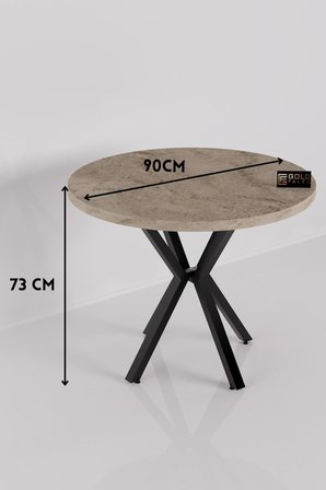 Reyo Falez Mutfak Masası 90 cm Yuvarlak Masa Modern Metal Ayaklı Cafe Balkon Ofis Yemek Masası 9826 