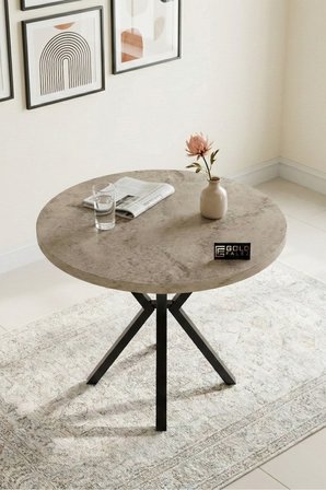 Reyo Falez Mutfak Masası 90 cm Yuvarlak Masa Modern Metal Ayaklı Cafe Balkon Ofis Yemek Masası 9826 